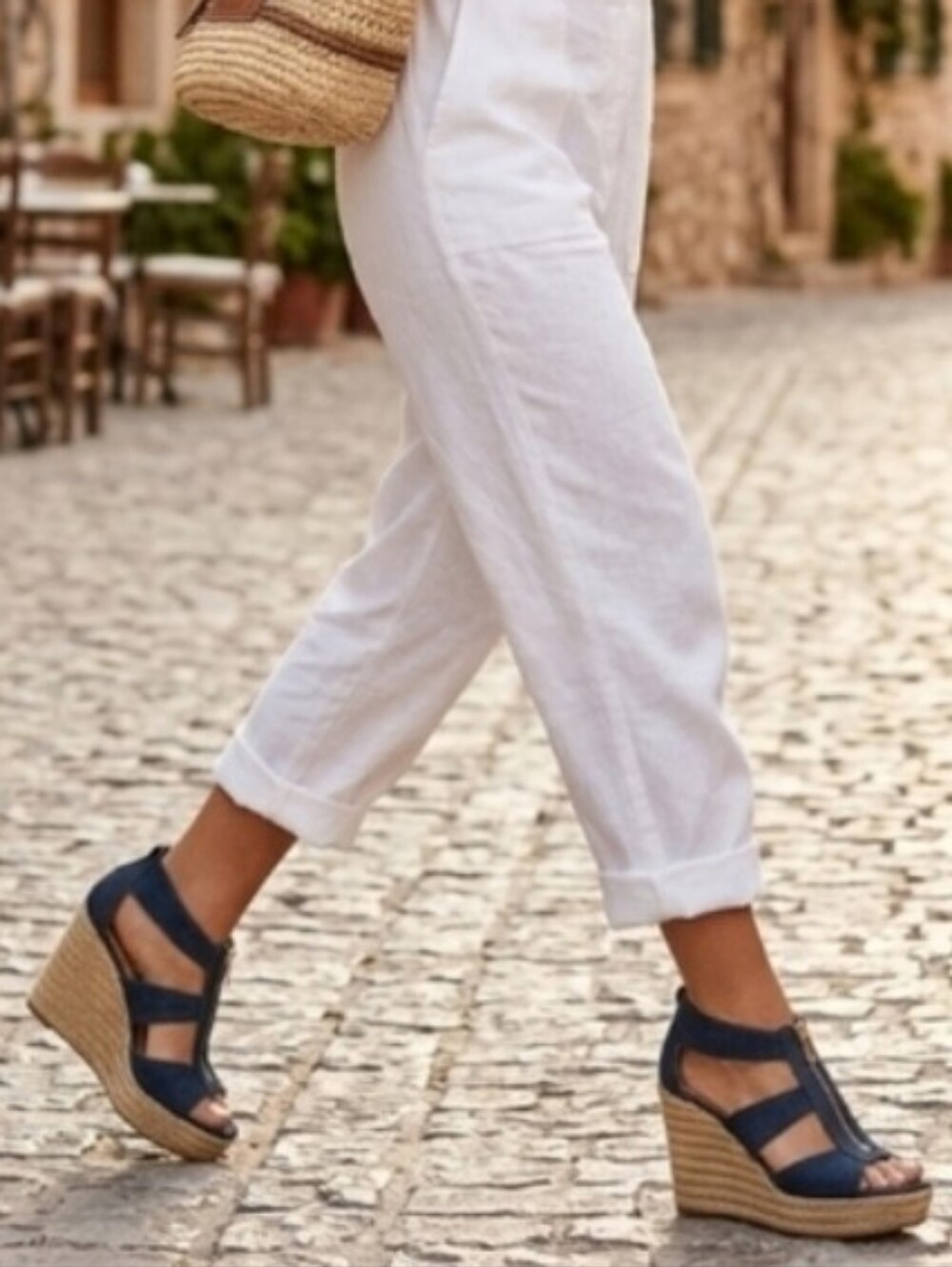 Michael Kors Navy Espadrille Wedge Sandals with Front Zip